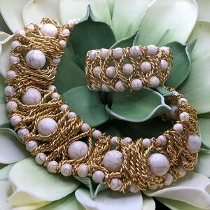 Bohemian 2 Piece Necklace and Bracelet Set with Beads and Wrapped Wire Metal